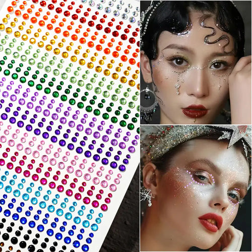 162/216/900pcs Eye&Face&Body Diamond Tattoos Stickers 3/4/5/6mm Colored Glitter Rhinestone Tattoo for Party Makeup Gem Accessory - Sun Studio