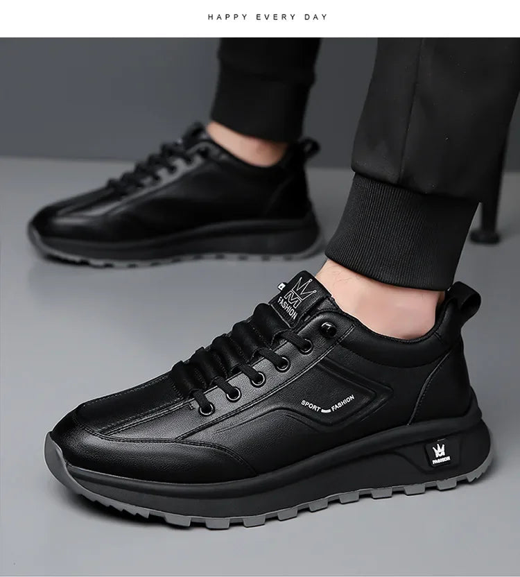 Designer New Men Genuine Leather Casual Sport Shoes Street Fashion Comfortable Cow Leather Lace-up Sneakers - Sun Studio