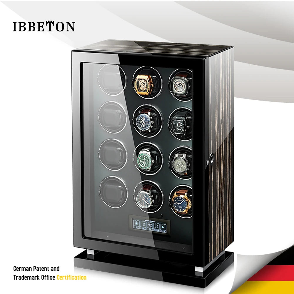 Luxury Automatic Watch Winder12 24 30 Slot Wood Mechanical Watch Box Fingerprint Unlock Quiet Mabuchi Motor Watches Storage Safe - Sun Studio