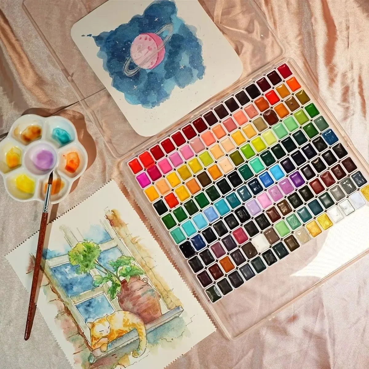 Watercolor Paint Set 98/60Colors, Professional-quality art supplies for artists adult painting aketching, Non-Toxic - Sun Studio