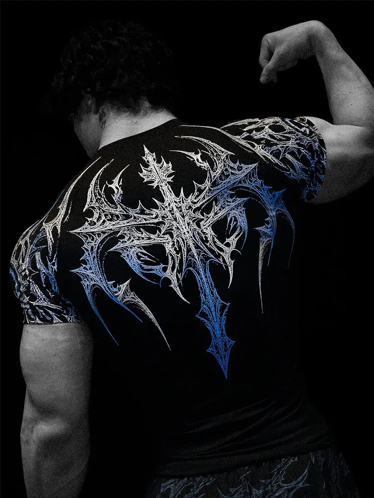 GYM T-shirt Men's Dark Gothic Print Muscle Tee  High Elasticity And Quick Drying Exercise For Bodybuilding Training 2026 Summer - Sun Studio