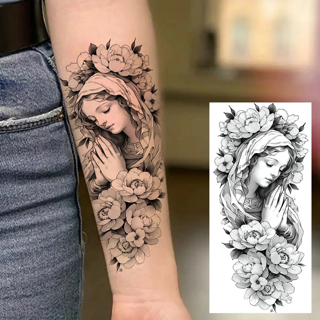 1 Sheet Beautiful Turtle With Flowers Temporary Tattoos Elephant Lion Tatoos Waterproof Realistic Animals Fake Tattoos Stickers - Sun Studio