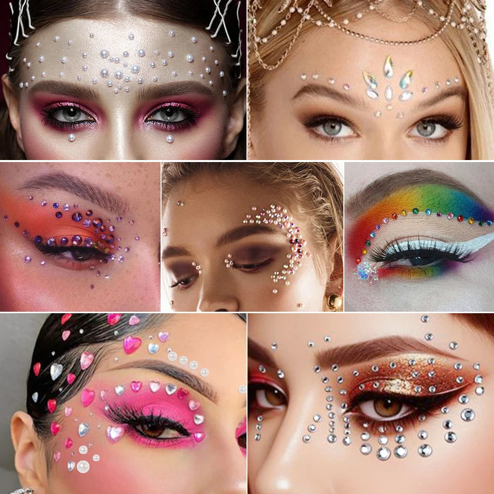 1Pcs Face Diamond Gem Sticker 5D Colorful Rhinestone Tattoo Stickers Fo Festival Nail Body Makeup Bling Jewelry DIY Face Sticker - Sun Studio