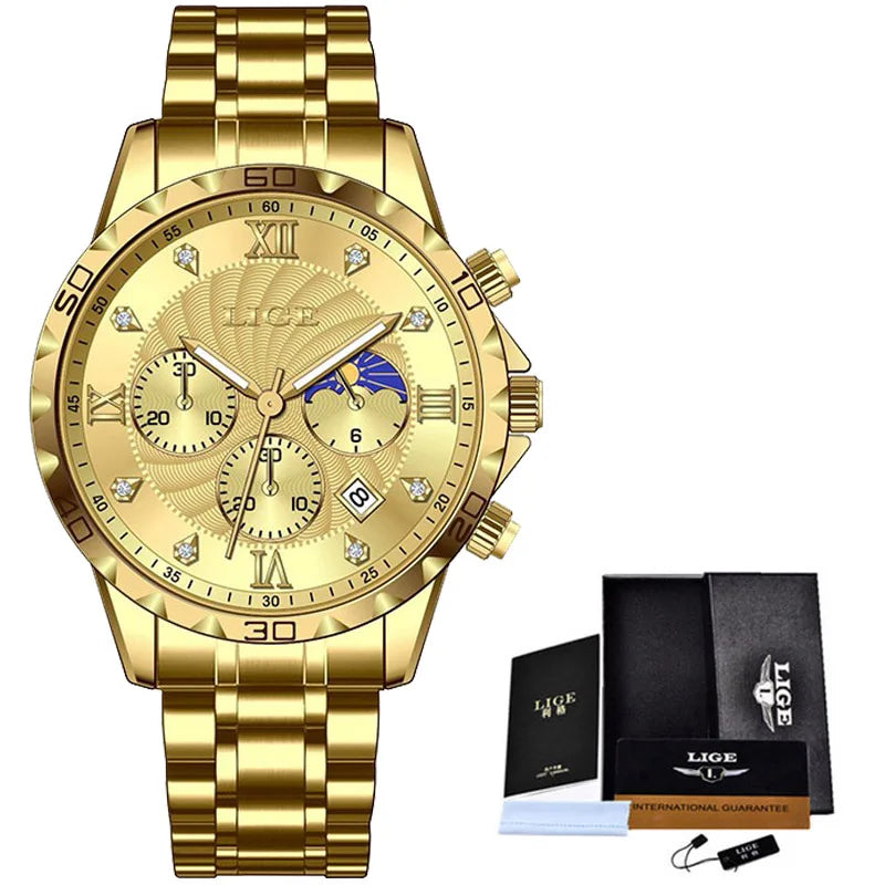 LIGE New Quartz Watches for Men Top Brand Luxury Leather Fashion Military Watch Men Sport Waterproof Chronograph Montre Homme - Sun Studio