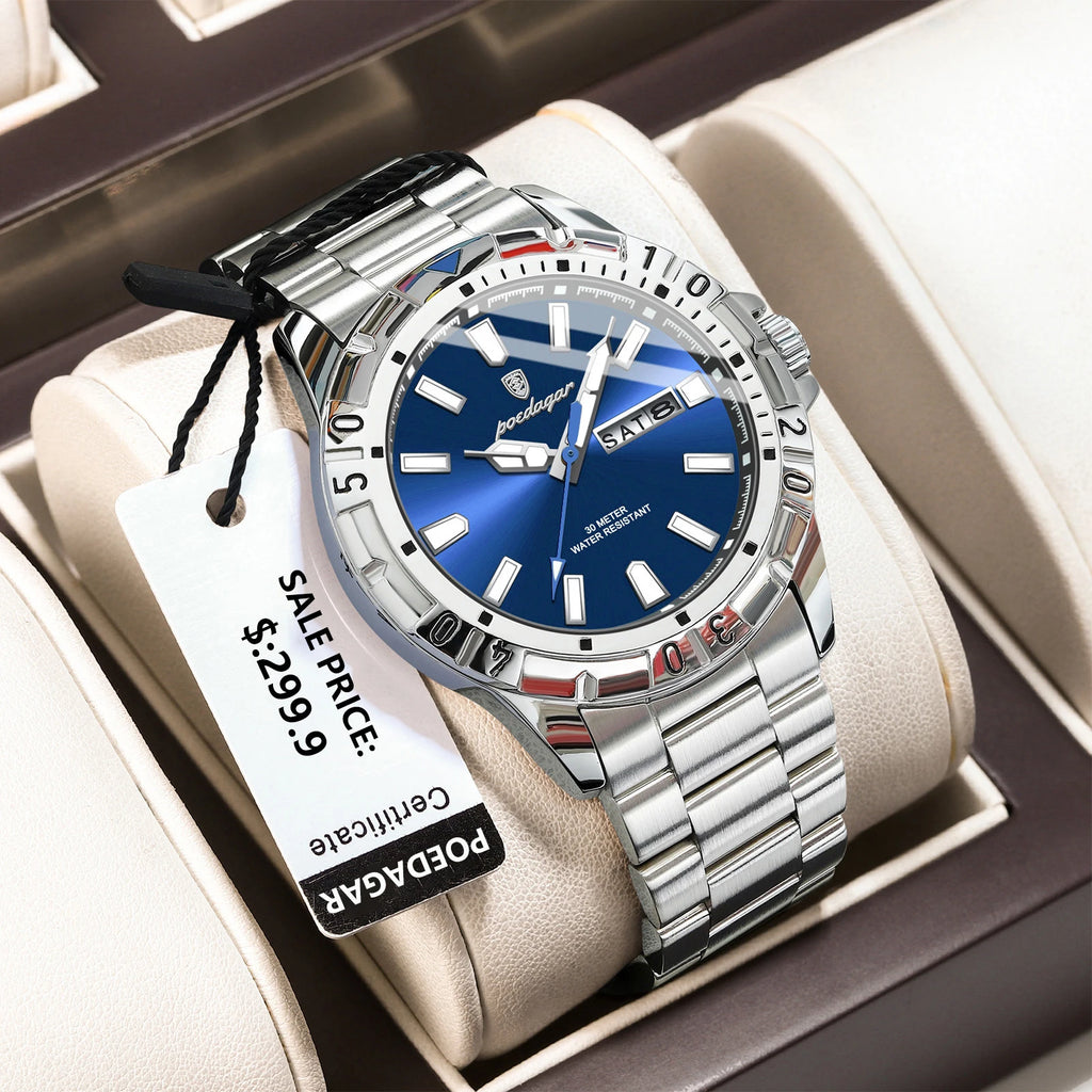 POEDAGAR Luxury Man Watch Waterproof Luminous Date Week Men Watch Casual Male Clock Stainless Steel Sports Men's Quartz Watches - Sun Studio