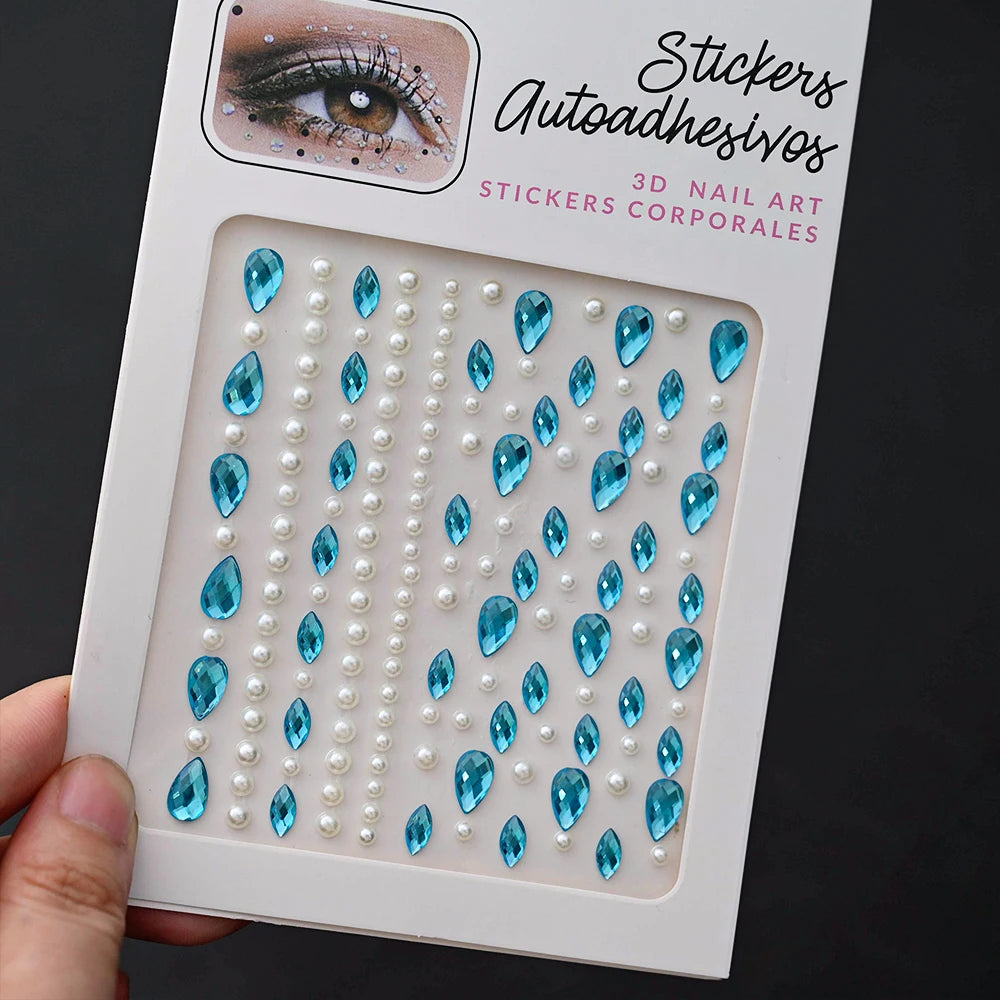 1Pcs Face Diamond Gem Sticker 5D Colorful Rhinestone Tattoo Stickers Fo Festival Nail Body Makeup Bling Jewelry DIY Face Sticker - Sun Studio