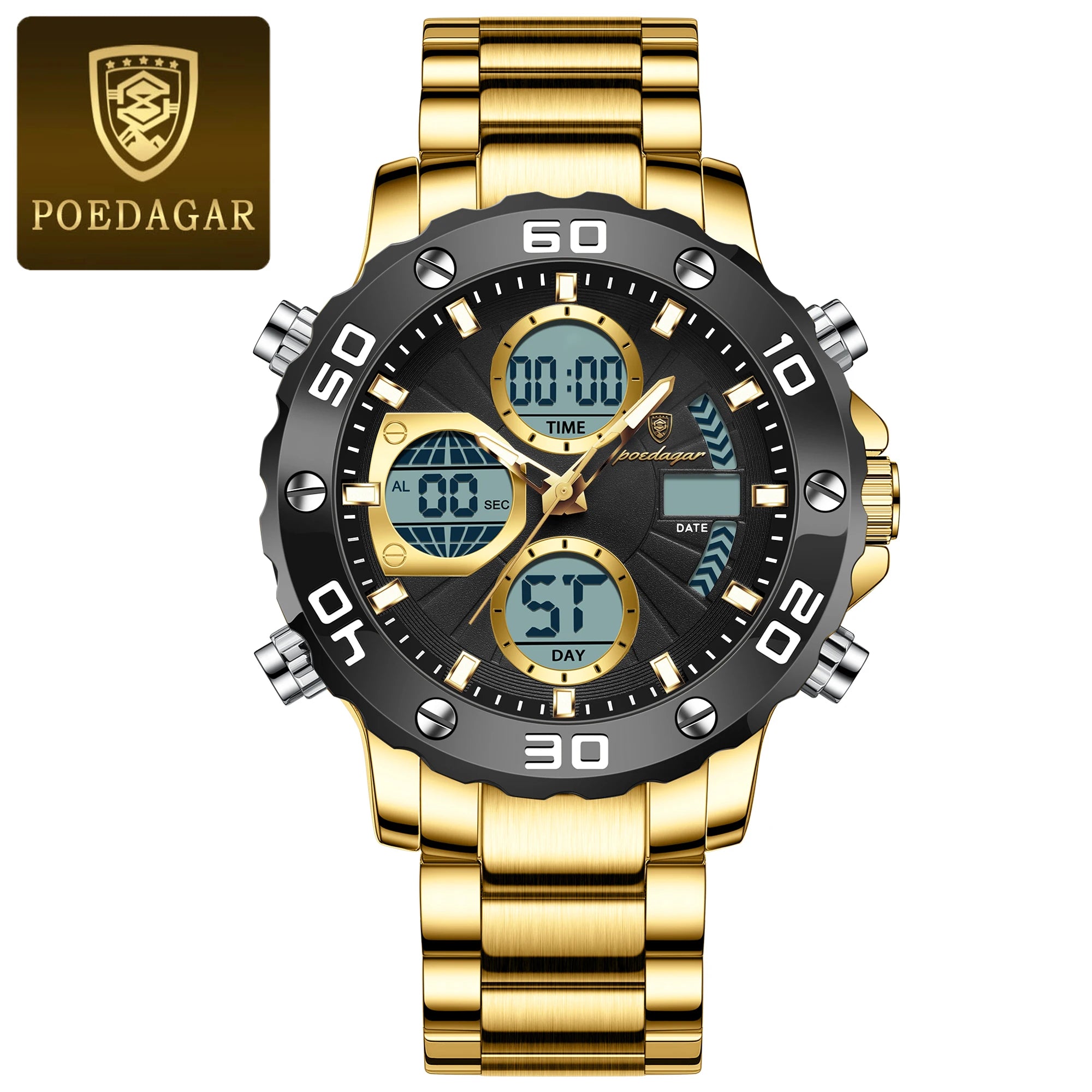 POEDAGAR Military Men's Quartz Wristwatch LED Alarm Dual Display Men Watch Electronic Waterproof Outdoor Sports Watches for Men - Sun Studio