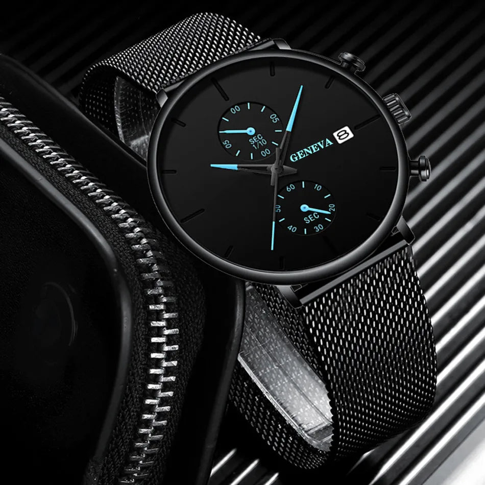 Men Watches Luxury Brand Date Calendar Watches Men Stainless Steel Mesh Watch For Mens Casual Quartz Watch Relogio Masculino Hot - Sun Studio