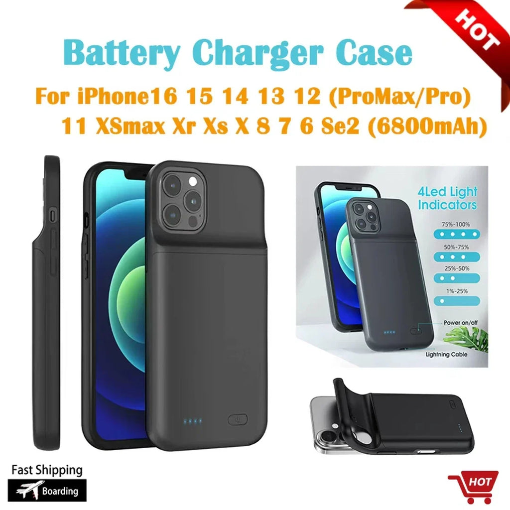 6800mAh Outdoor Backup Battery Portable Soft Silicone Charging Case for IPhone16 ProMax 15 14 13 12 11 XSmax 8 7 6 Full Series - Sun Studio