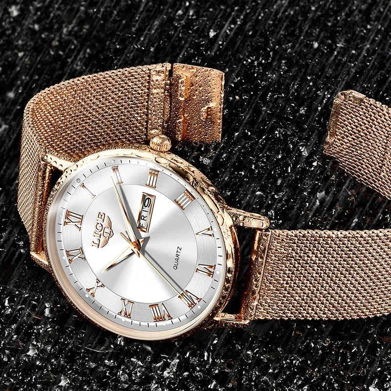 LIGE Fashion Women Watch Top Brand Luxury Ultra-Thin Mesh Watch For Women Casual Sport Quartz Date Chronograph Watches Feminino - Sun Studio