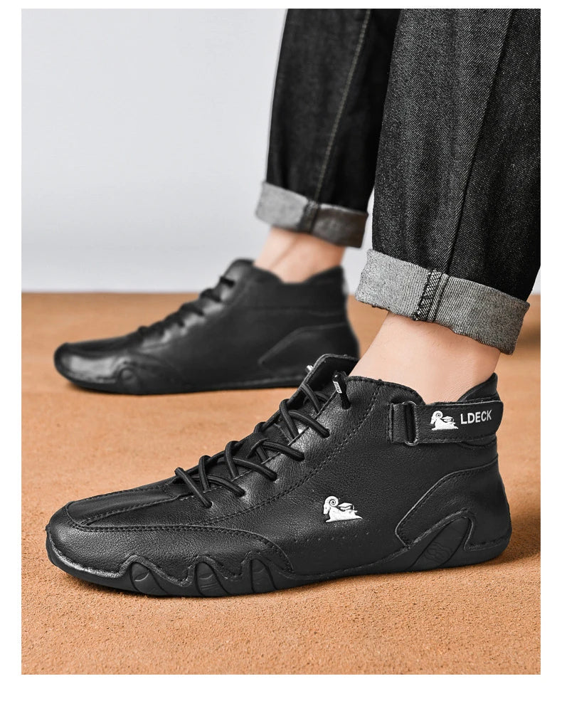Men Leather Casual High Top Sneakers Winter Fur Plush Ankle BootsNew Luxury Footwear Shoes Zapatos Hombre - Sun Studio