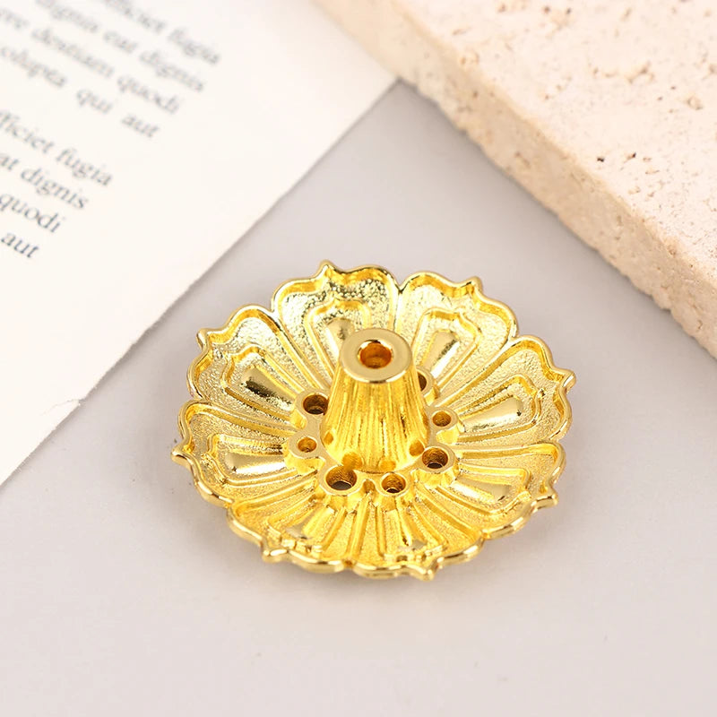1Pc Lotus Alloy Incense Burner Stick Holder Home Buddhism Line Incense Plate Sandalwood Coil Base Delicate Temples Home Decor - Sun Studio