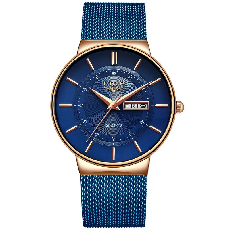 LIGE 2024 Montres de luxe pour hommes Étanche Ultra Mince Date Horloge Homme Bracelet en acier Montre à quartz décontractée Hommes Montre de sport Homme