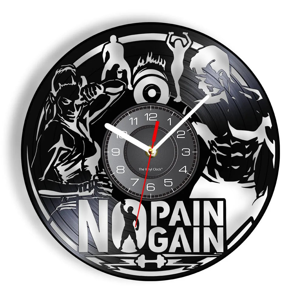 Fitness Equipment Theme Vinyl Record Fitness Wall Clock Home Decoration LED Backlight Modern Fitness Watch - Sun Studio
