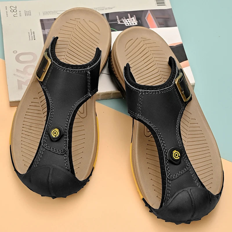 Genuine Leather Sandals Men Breathable Summer Shoes Man Waterproof Outdoor Men Sandals Antiskid Beach Sandals Footwear - Sun Studio