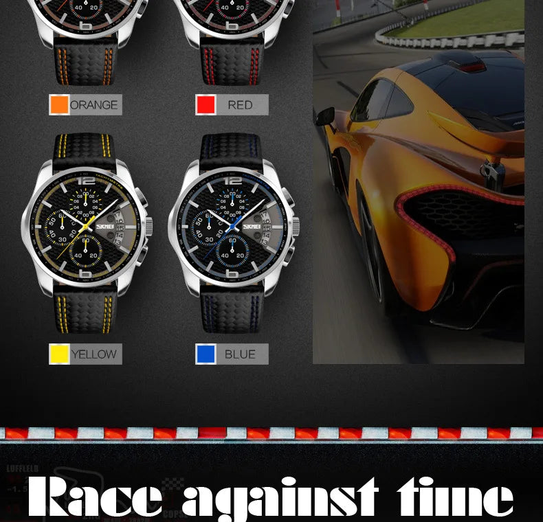 Skmei Top Brand Luxury Leather Strap 5Bar Waterproof Quartz Wristwatches Relogio Masculino Fashion Sport Mens Watches 9106 - Sun Studio