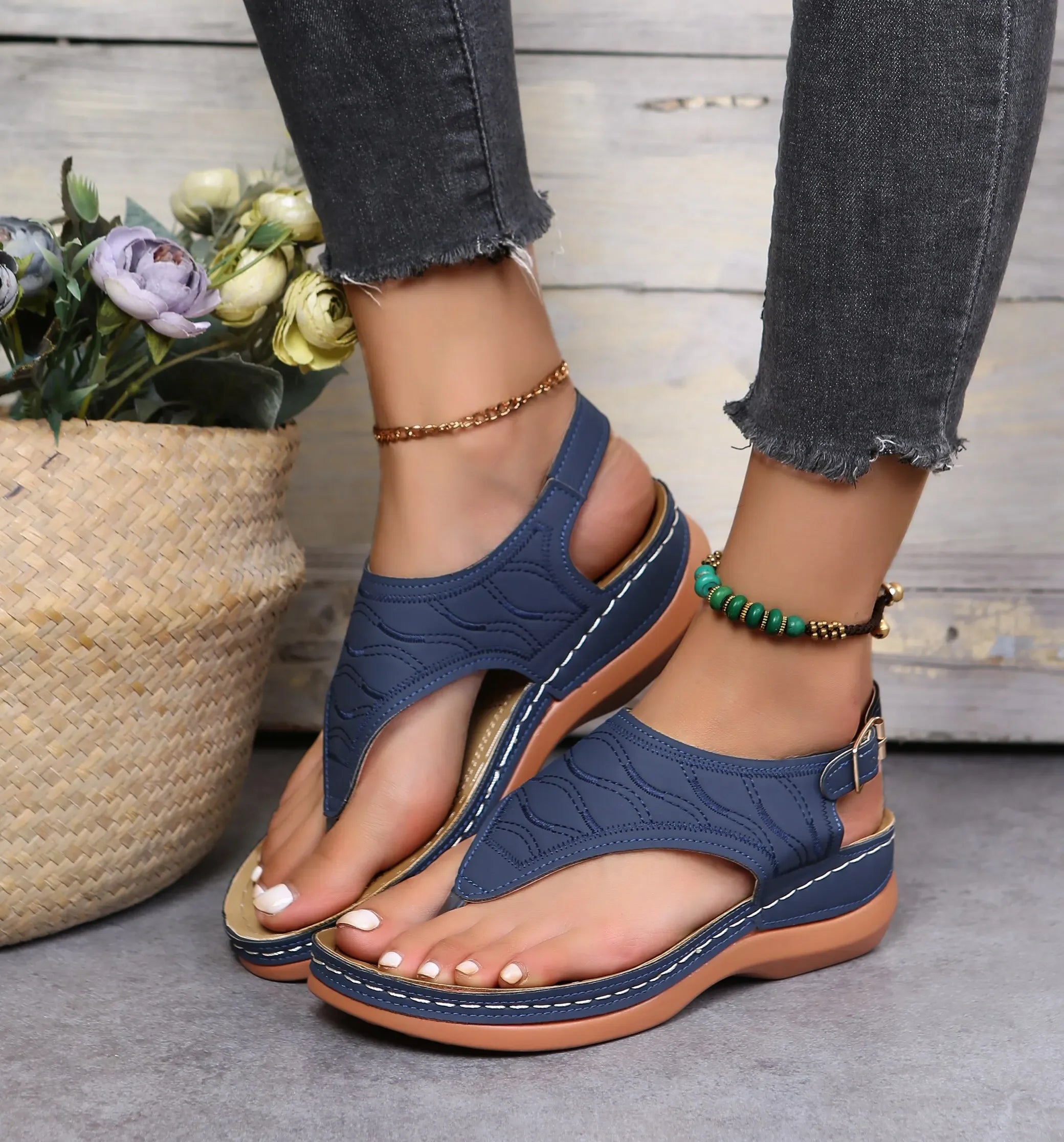 Women Summer Sandals Daily Outdoor Slope Heel Beach Roman Sandals Outdoor Anti-skid Open-toe Sandal for Girls Platform Shoes - Sun Studio