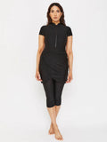 3PCS Black Series Modest Burkini Femmes Muslim Swimsuit Swimwear Summer Beach Women's Swimsuit Lotus Leaf Edge Design - Sun Studio
