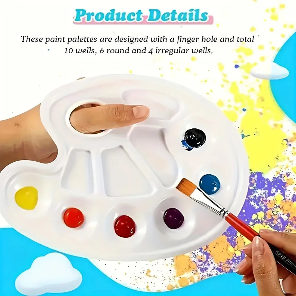 2/6/8/10 Pack Plastic Art Painting Palettes, Oval Shaped Multi-Well Mixing Palette for Watercolor, Acrylic, and Oil Paints - Sun Studio