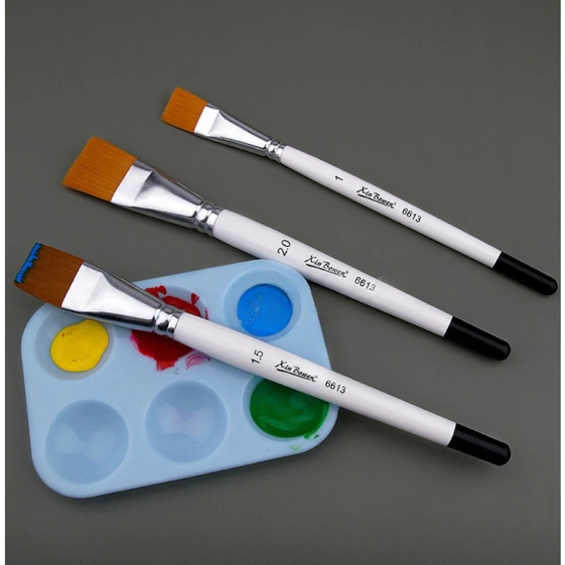 3pcs/Set Oil Painting Brushes-Wooden Mini Flat Nylon Paint Brush Set,Watercolor Brush for Body Painting Brush,Acrylic Art Paint - Sun Studio