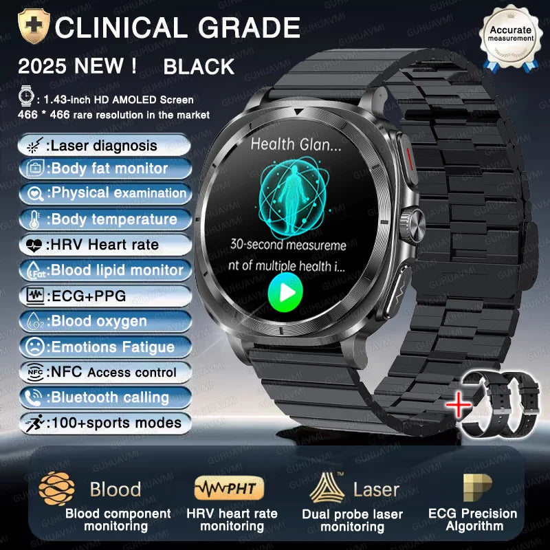 New ECG Laser Diagnosis Blood pressure Smart Watch Accurate Uric Acid Lipid Organ monitor Clock NFC Call Health Men Watches 2025 - Sun Studio