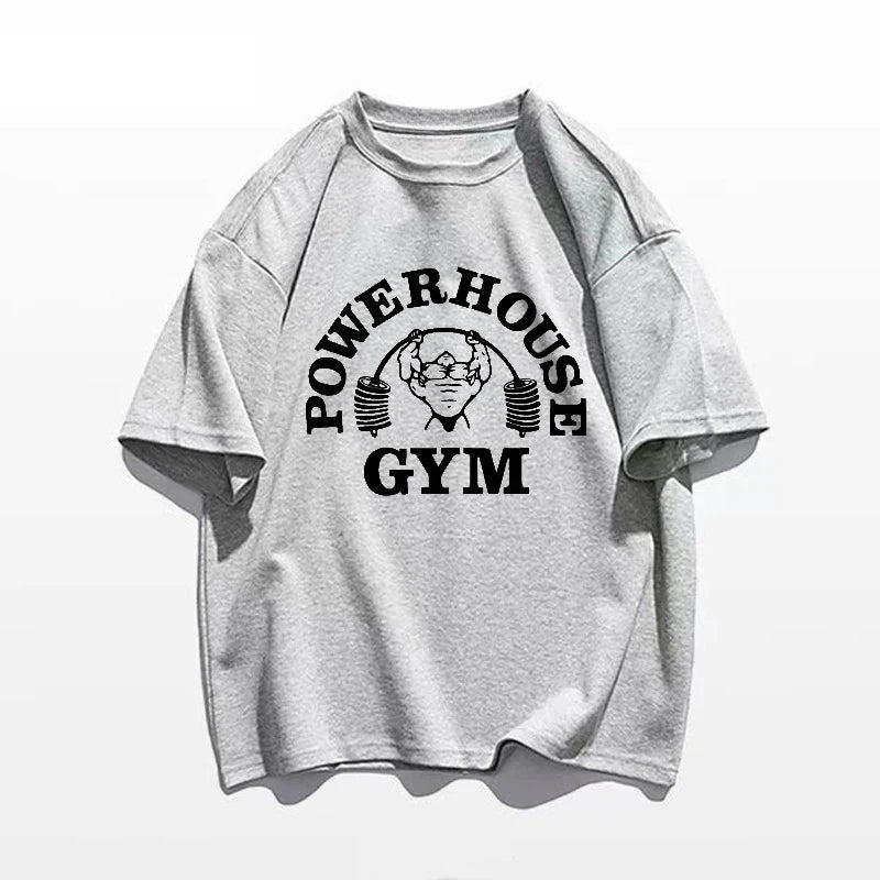 Summer Gym 100% Cotton Men's T-shirt Letter Weightlifting Printed Round Neck High Quality Street Outdoor Short Sleeve - Sun Studio