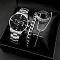 4PCS/Set Fashion Men's Watch Casual Gold Steel Band Analog Male Quartz Watches Jewelry Set（Without Box） - Sun Studio