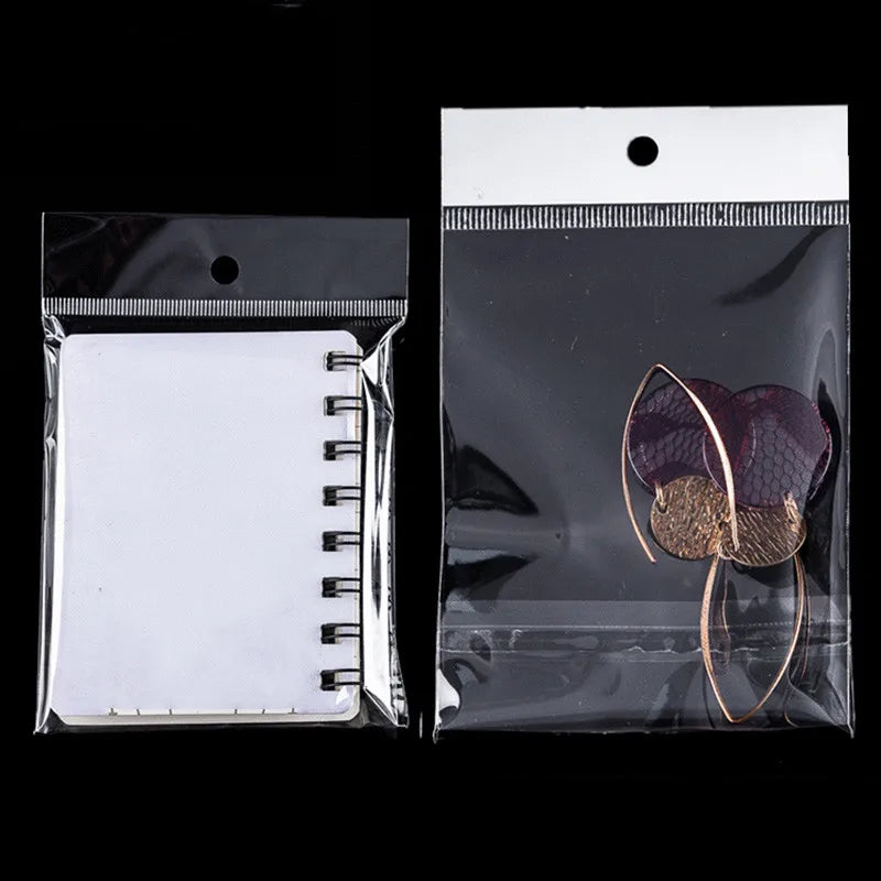 100 transparent plastic hanging self-adhesive bags, OPP self sealing bags, jewelry candy bags, gift biscuit sales bags - Sun Studio