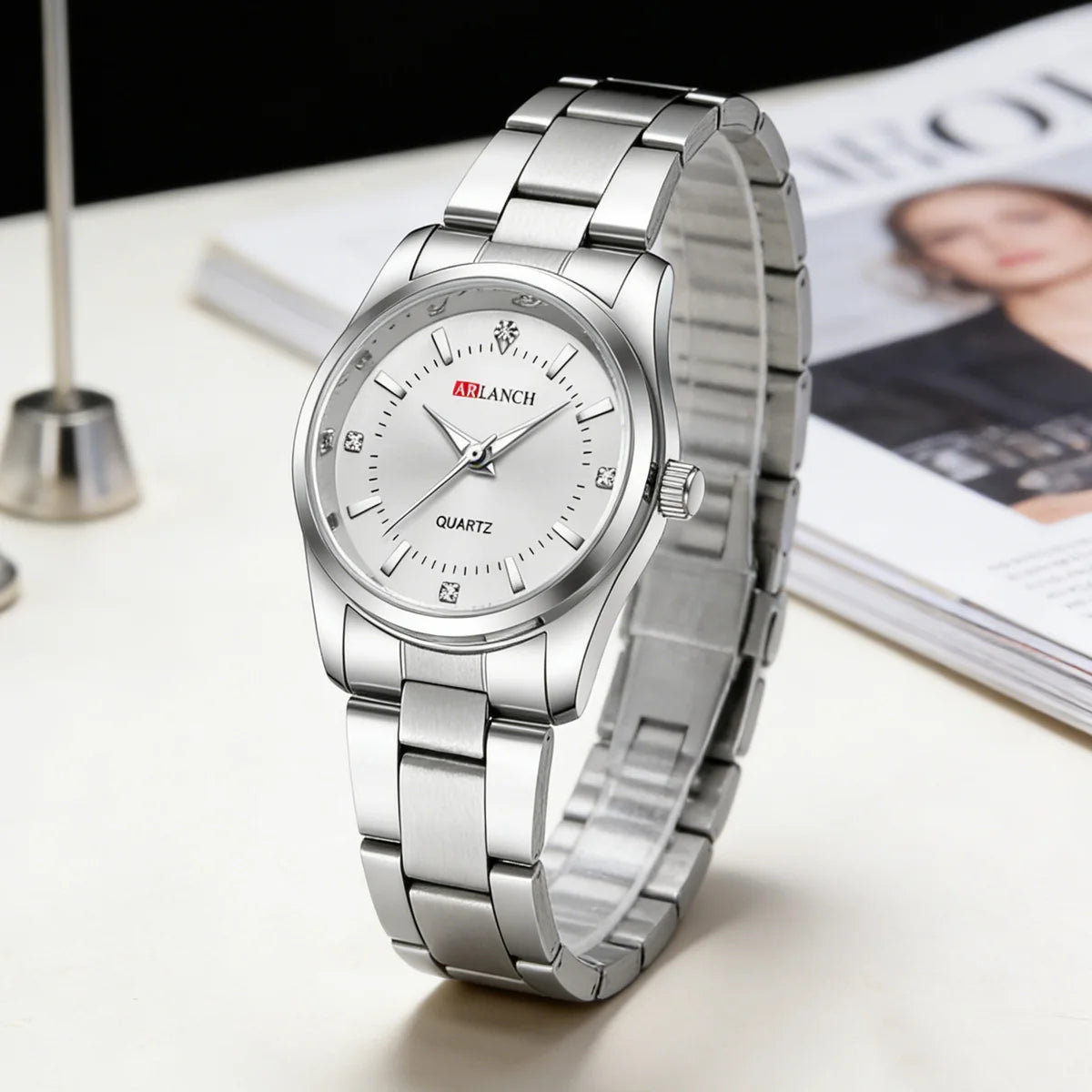 Ladies Dress Watch 29mm Silver Stainless Steel Gorgeous Rhinestone Quartz Clock Suitable Banquet Accessories & Daily Decoration - Sun Studio