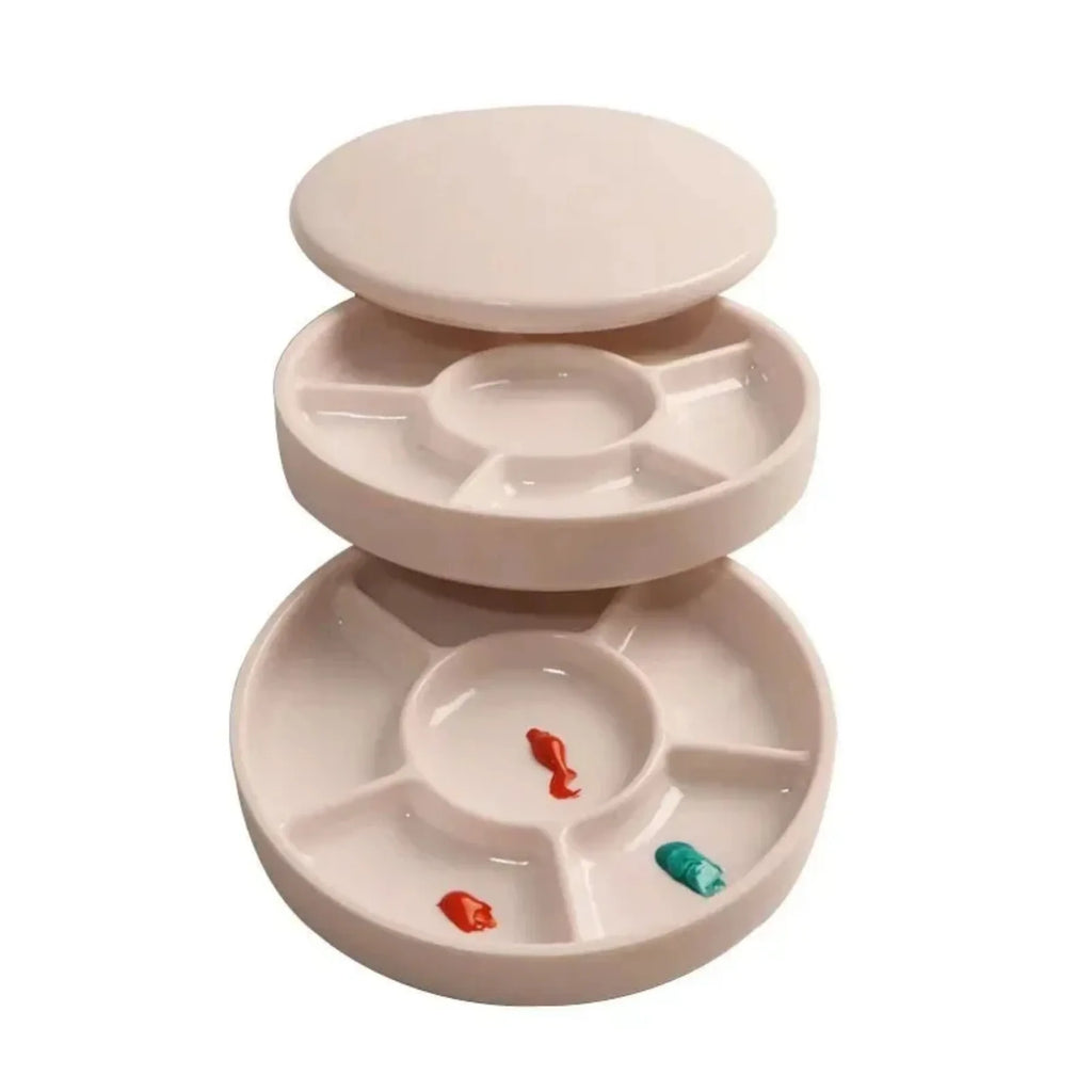 Imitation Porcelain Round Palette with Lid Acrylic Watercolor Painting Multifunctional White Paint Tray Artist Supplies - Sun Studio