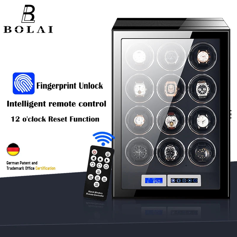 Luxury Automatic Watch Winder12 24 30 Slot Wood Mechanical Watch Box Fingerprint Unlock Quiet Mabuchi Motor Watches Storage Safe - Sun Studio