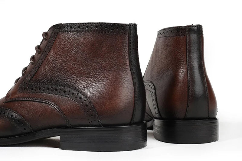 British Brock Carved Leather Boots Retro Business Formal Leather Shoes Fashion Men's Boots Cowhide Men's Short Boots - Sun Studio