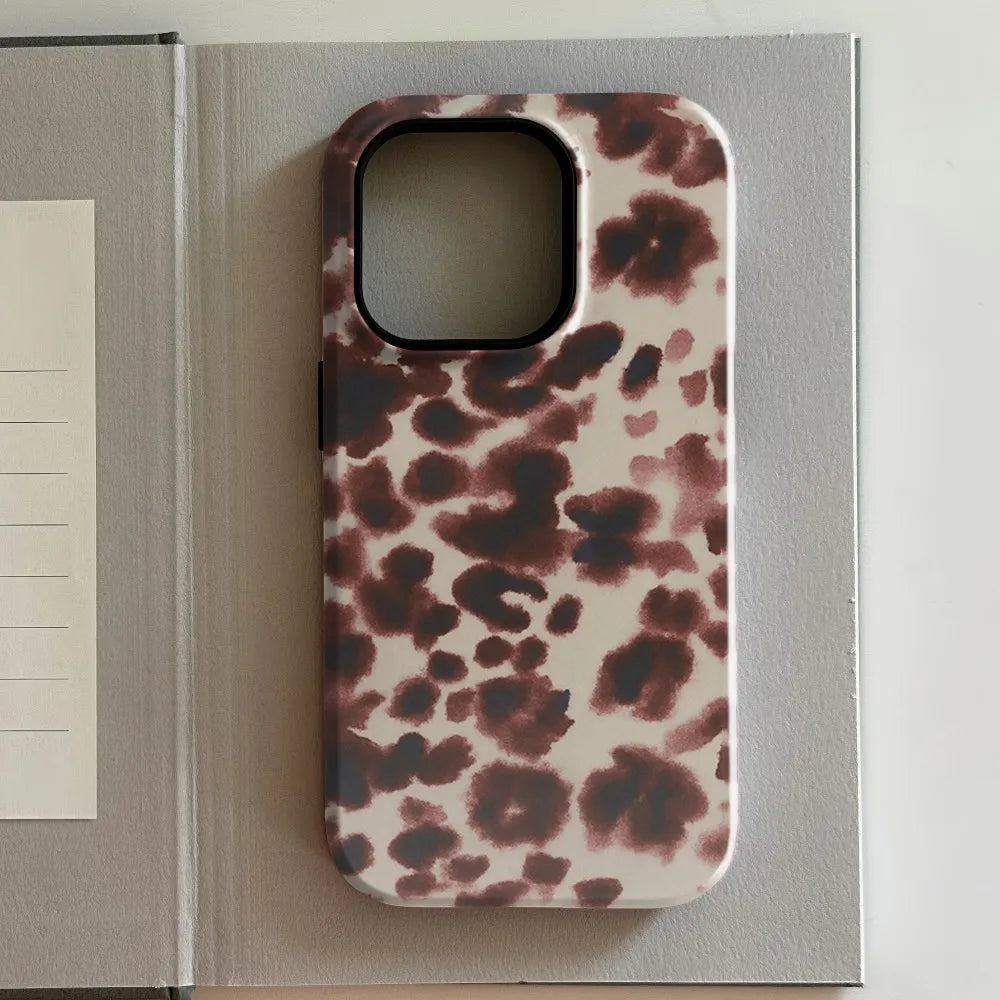 Luxury Clmj Brown White Mottled Phone Case for iPhone 17 16e 16 15 14 13 12 11 X XS XR XSMAX Air Pro Max Plus Double-layer Cover - Sun Studio