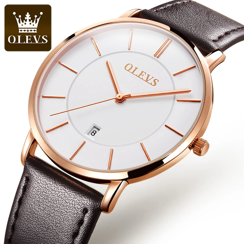 OLEVS 6.5mm Ultra Thin Quartz Watches Mens Top Brand Luxury Leather Waterproof Clock Male Classic Men Business Watch with Date - Sun Studio