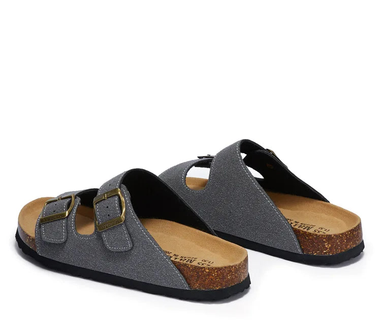Summer Faux Suede Leather Cork Slippers Flip-flops Women Men Unisex Retro Wear Muller Slippers Fashion Casual Beach Sandals