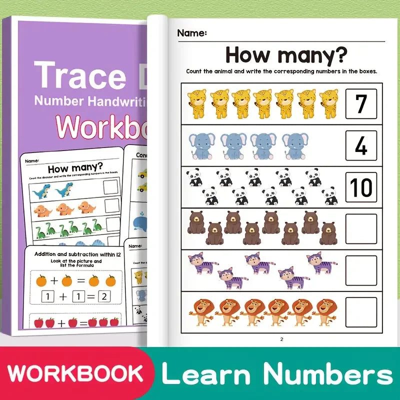 64-Page Number Fill-in Workbook for Toddlers - Logic & Math Practice Book For Kids Ages 3-8 - Sun Studio