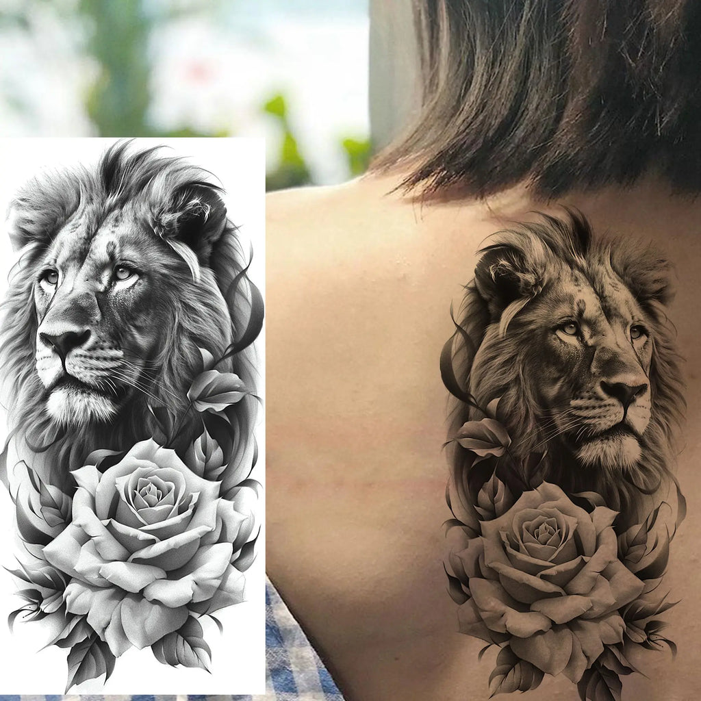 1 Sheet Beautiful Turtle With Flowers Temporary Tattoos Elephant Lion Tatoos Waterproof Realistic Animals Fake Tattoos Stickers