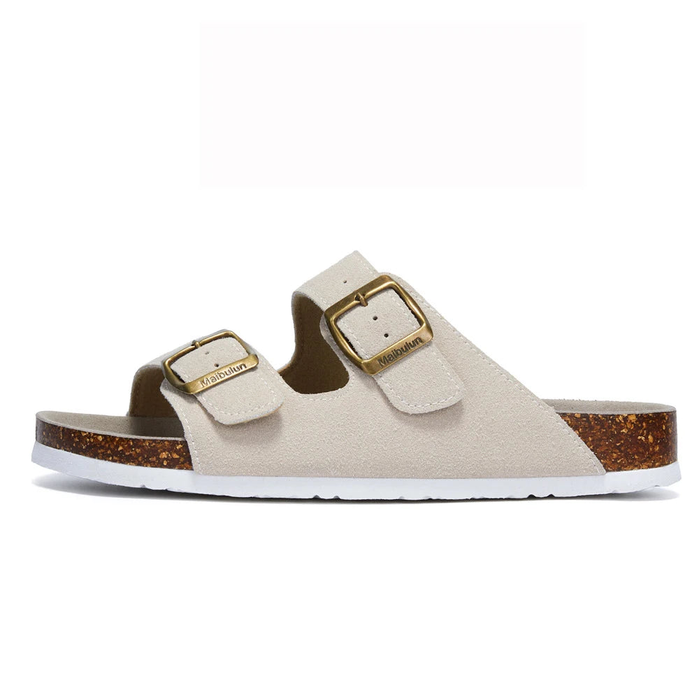 Summer Faux Suede Leather Cork Slippers Flip-flops Women Men Unisex Retro Wear Muller Slippers Fashion Casual Beach Sandals