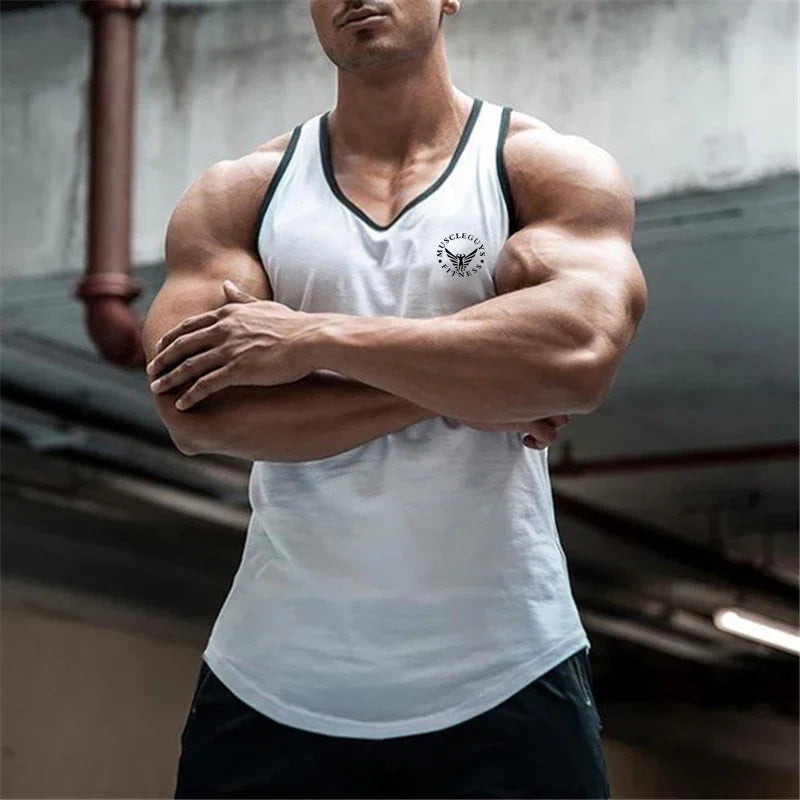 Gym Bodybuilding Sports T-shirt Workout Muscle Vest Fitness Cotton Breathable Sleeveless T-shirt Men Training Tank Tops - Sun Studio
