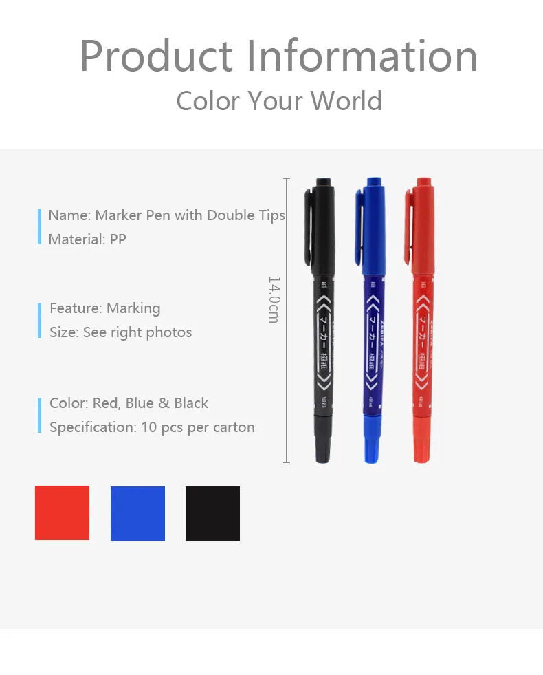 10pcs Wholesale Twin Tip Permanent Marker Pen Fine Point Waterproof Ink Thin Nib Crude Nib Black/Blue/Red Ink 0.5-1mm Fine Color - Sun Studio