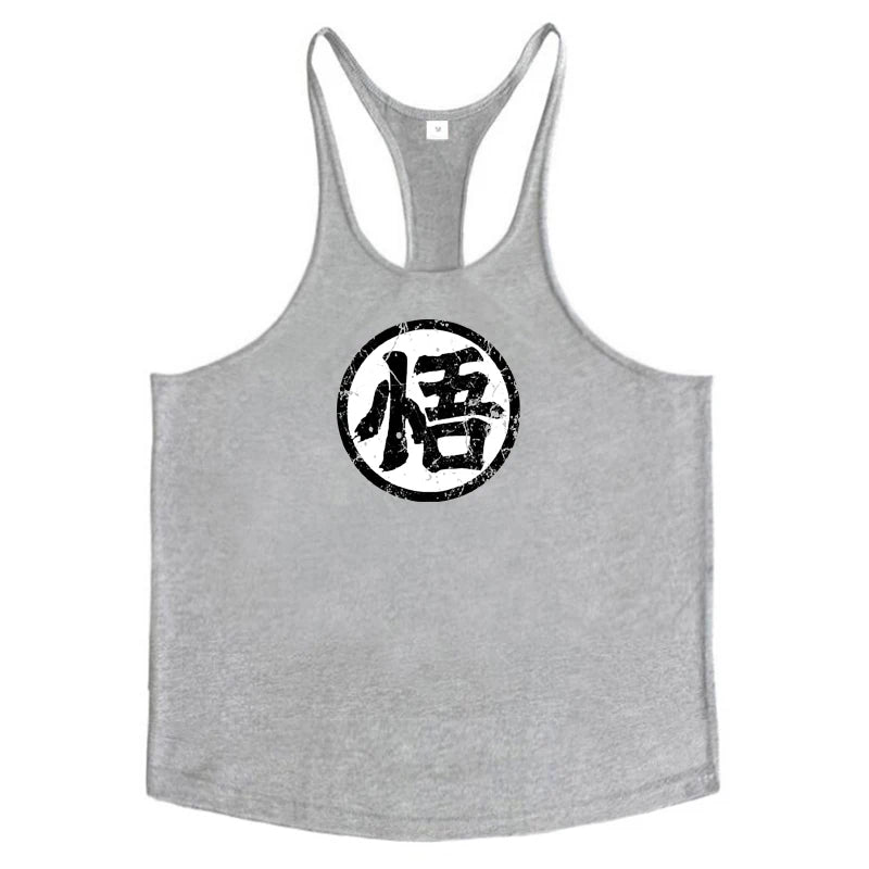 Gym Fitness Bodybuilding Suspenders T-Shirt Mens Fashion Print Sport Sleeveless Vests Summer Cotton Breathable Y-back Tank Tops - Sun Studio