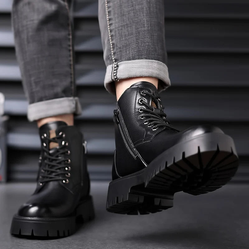 Autumn winter classic warm snow boots men's thick soles non-slip work boots men's outdoor casual shoes big head leather shoes - Sun Studio