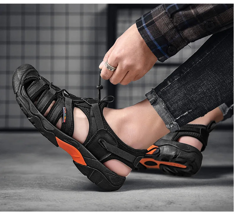 New Summer Genuine Leather Men Sandals Fashion Design Men's Casual Sneakers Comfortable Beach Men's Sandals Outdoor Wading Shoes - Sun Studio