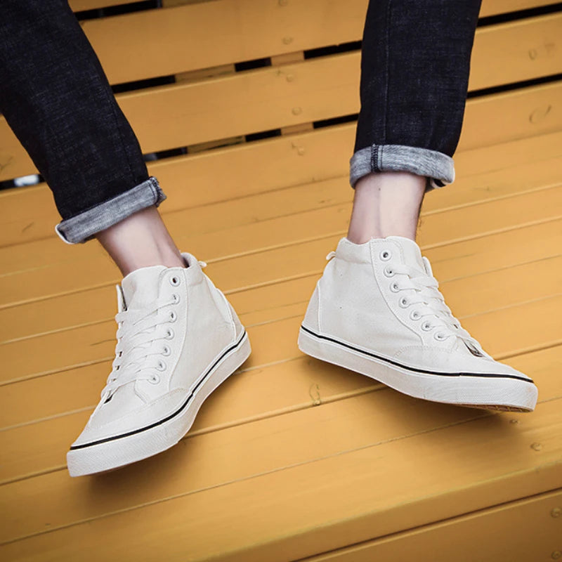 High Top Canvas Shoes Men Shoes Fashion Classics Casual Shoes Solid Color Lace Up Running Shoe High Quality Flat Male Sneakers - Sun Studio