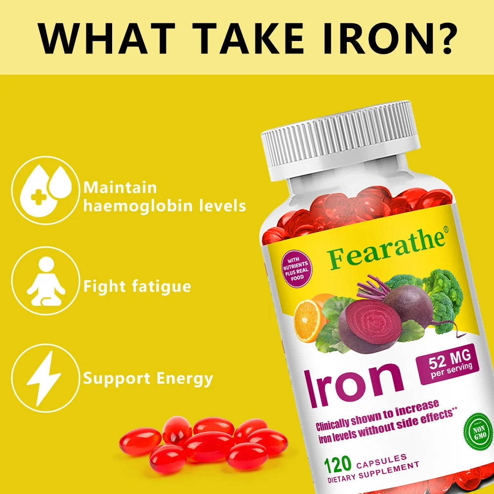 Iron and Vitamin C Supplement - Boosts Energy, Focus, and Immune Function, Supporting Red Blood Cells, Improve Immunity, Non-GMO - Sun Studio