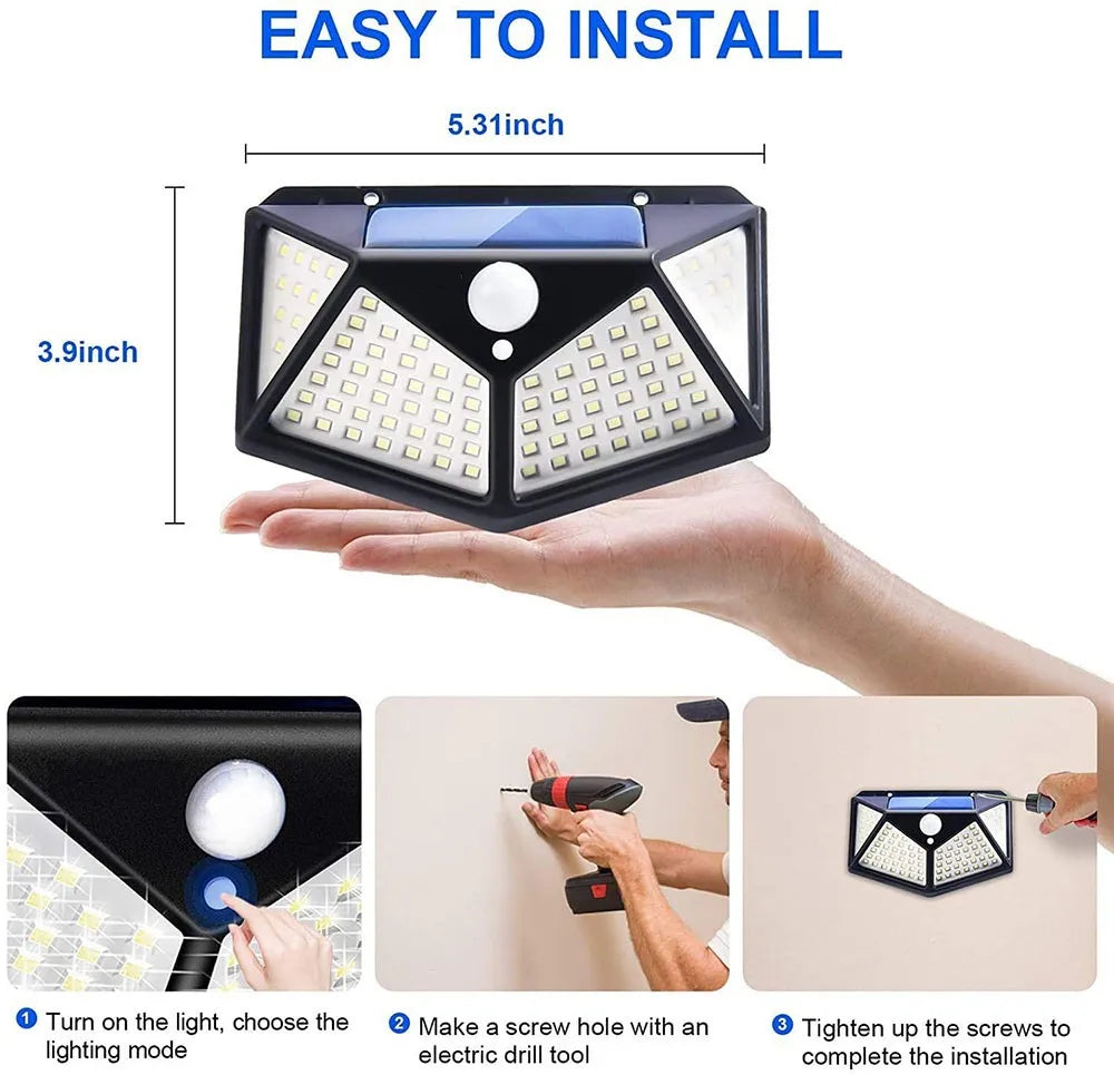 1pcs Solar LED LIGHT LED Outdoor Garden Lamp 100LEDs Human Body Induction Wall Lamps Four Sides Charging Home Decor Road Lights - Sun Studio