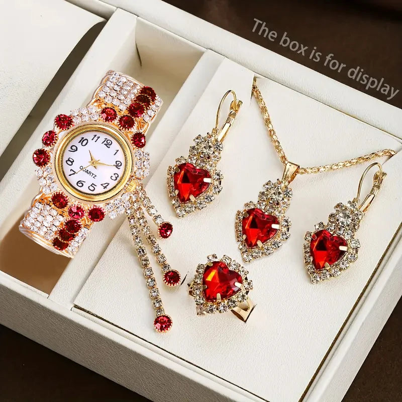 5PCS Luxury Rhinestone Women Watches Jewelry Set Fashion Adjustable Bangle Ladies Quartz Wristwatch Reloj Mujer（Without Box） - Sun Studio