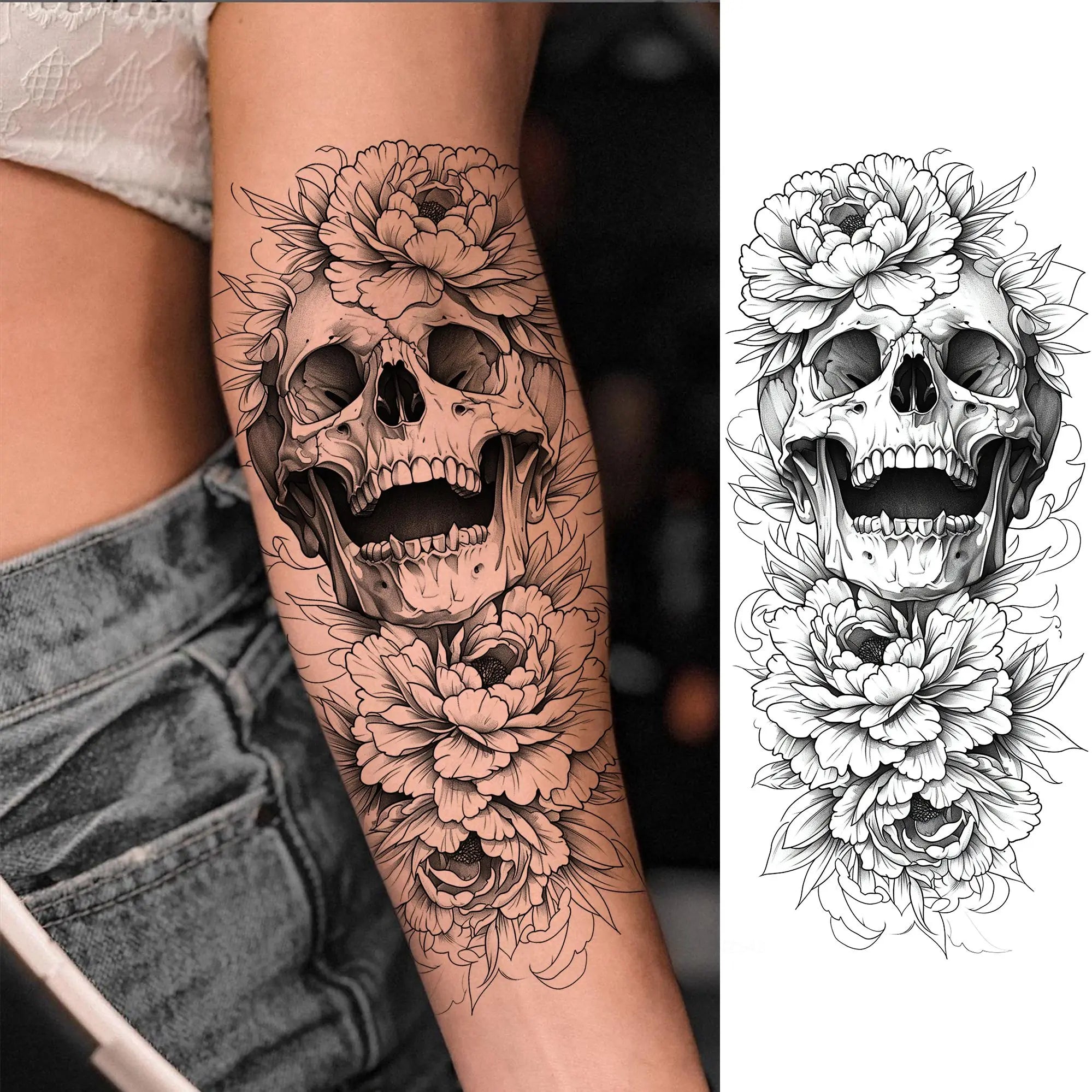 1 Blatt Schönes Schildkröte mit Blumen Temporäre Tattoos Elefant Löwe Tattoos Wasserdicht Realistische Tiere Fake Tattoos Aufkleber