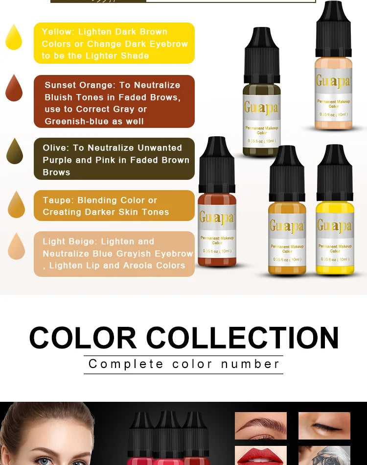 10ML Tattoo Ink Micro pigment Lip Eyebrow Permanent Makeup Pigment Tattoo Supplies for Tattoo Eyebrow Eyeliner Lip - Sun Studio