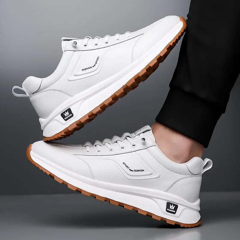 Designer New Men Genuine Leather Casual Sport Shoes Street Fashion Comfortable Cow Leather Lace-up Sneakers - Sun Studio